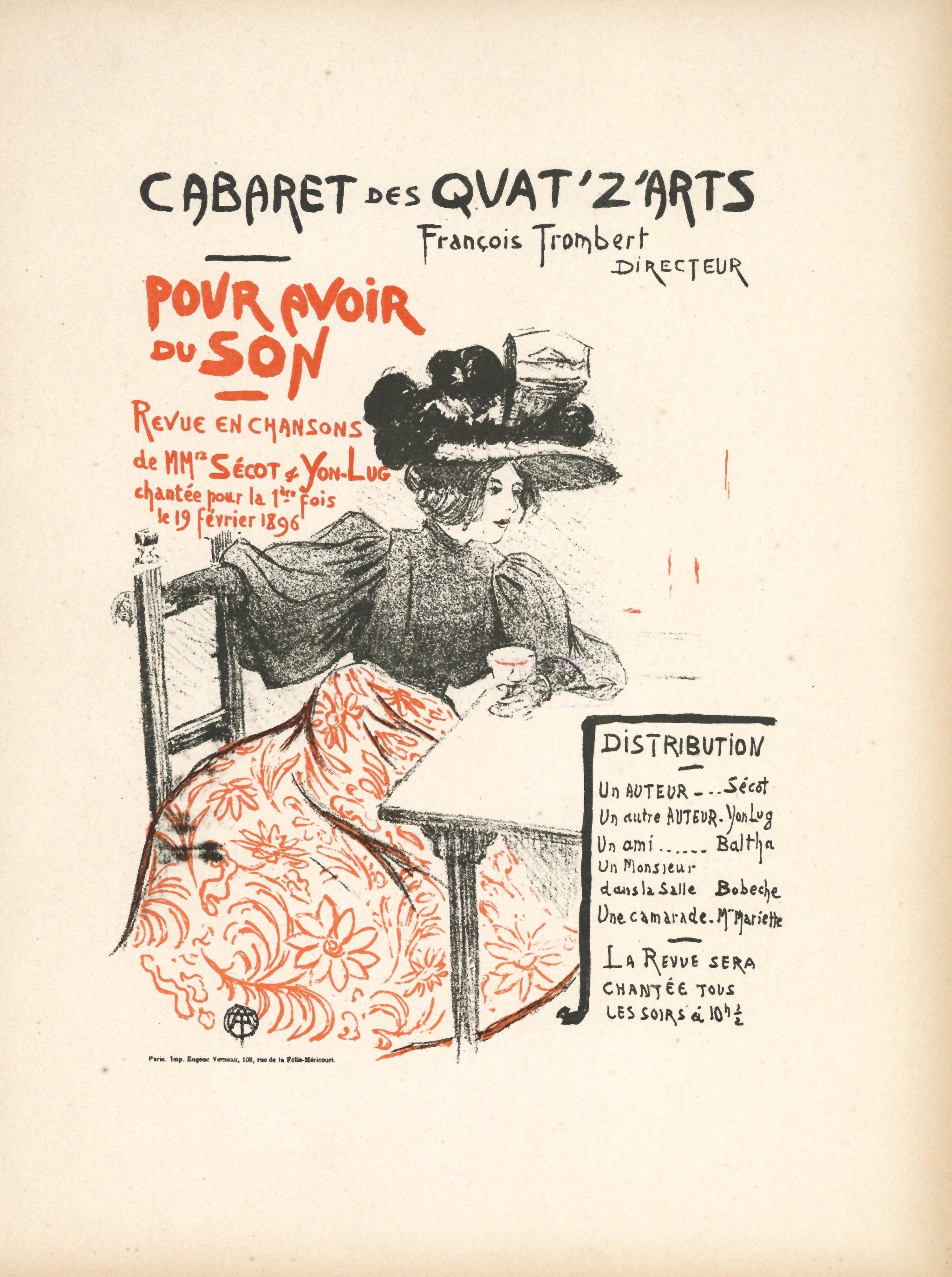 "Cabaret des Quat'z'arts" French lithograph poster, printed in 1897 - Print by Unknown