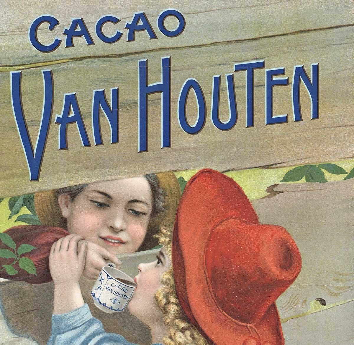 Cacao Van Houten original vintage French chocolate chromo-lithograph poster - Print by Unknown