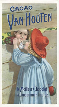 Cacao Van Houten, poster cromo-litografico originale d'epoca sul cioccolato francese