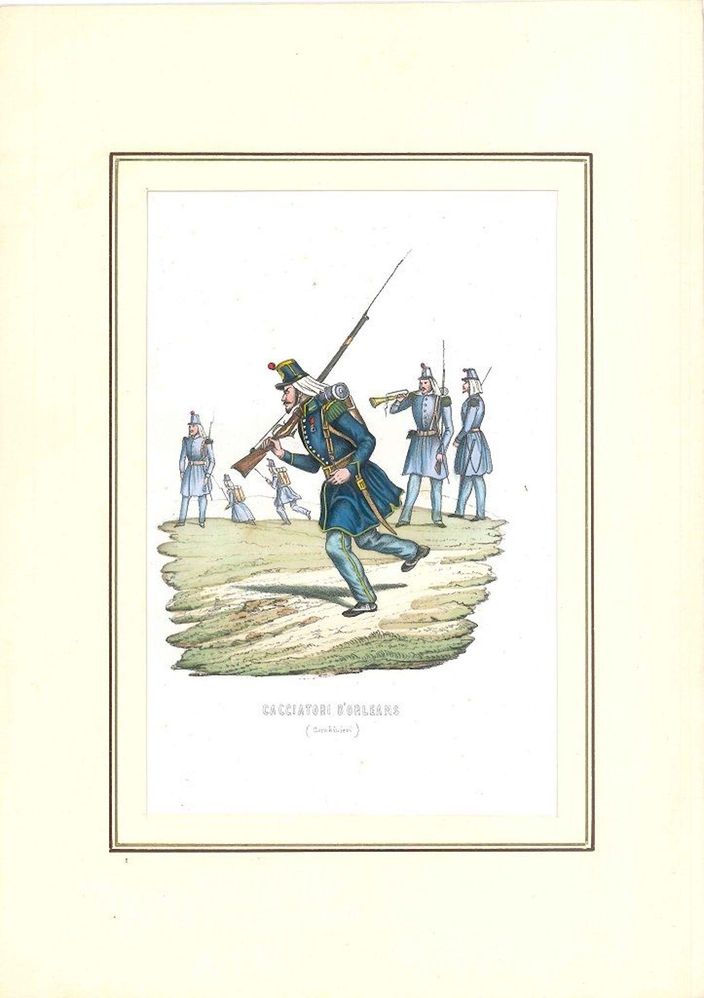 Cacciatori di Orléans (Orléans Hunters - Carabinieri) - Lithograph Mid 1800 - Print by Unknown