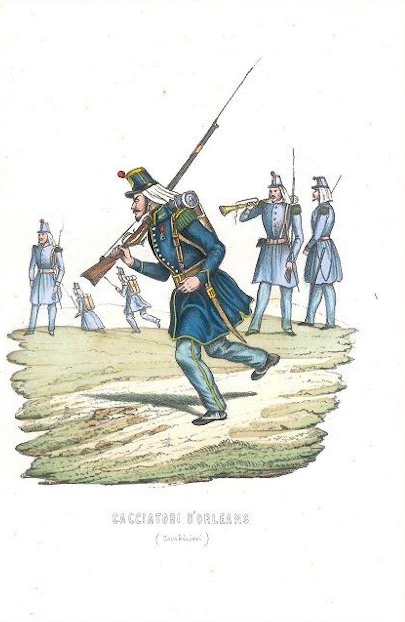 Cacciatori di Orléans (Orléans Hunters - Carabinieri) - Lithograph Mid 1800