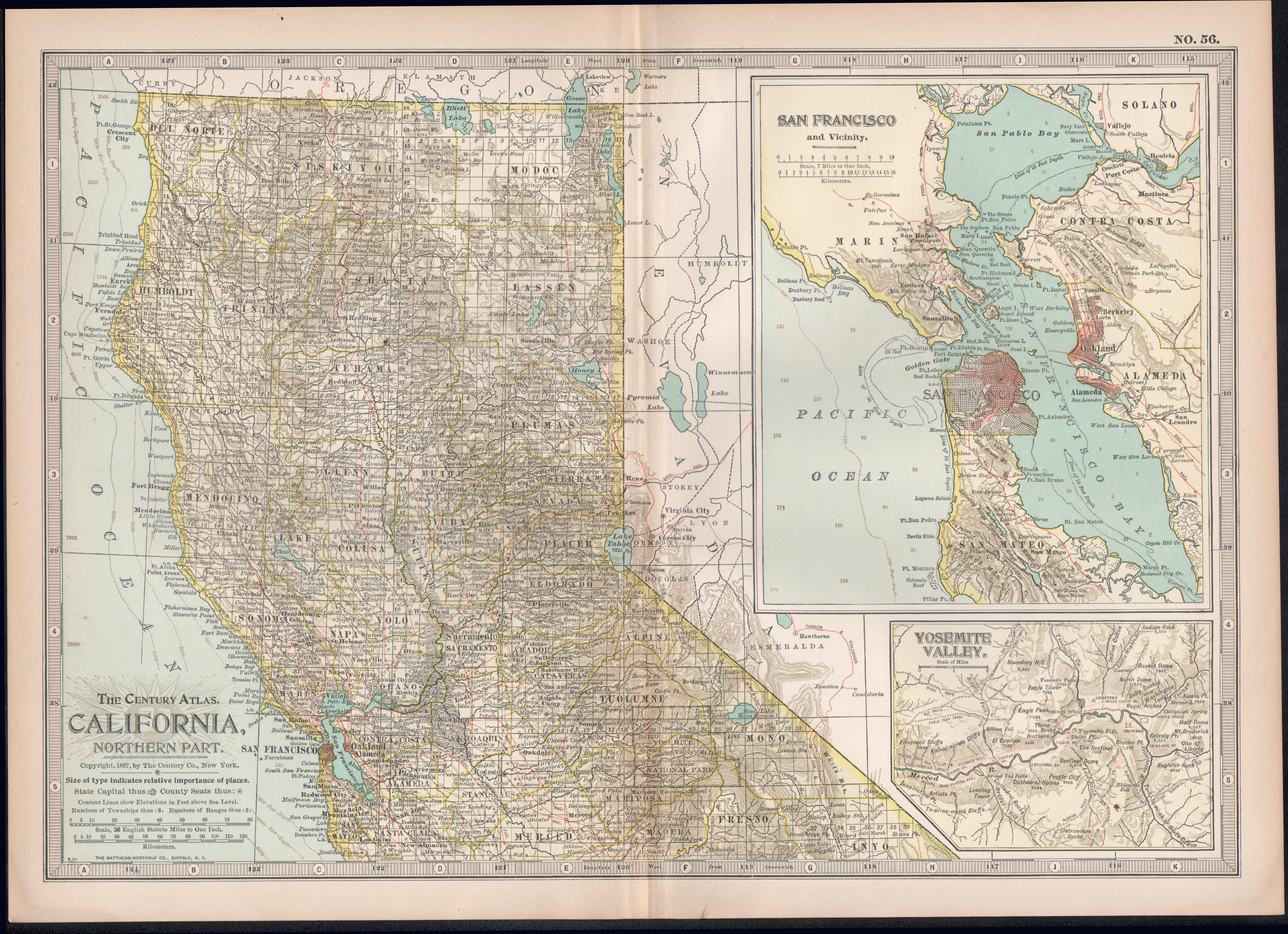 California, Northern Part. Atlante degli Stati Uniti d'America mappa antica d'epoca - Print di Unknown