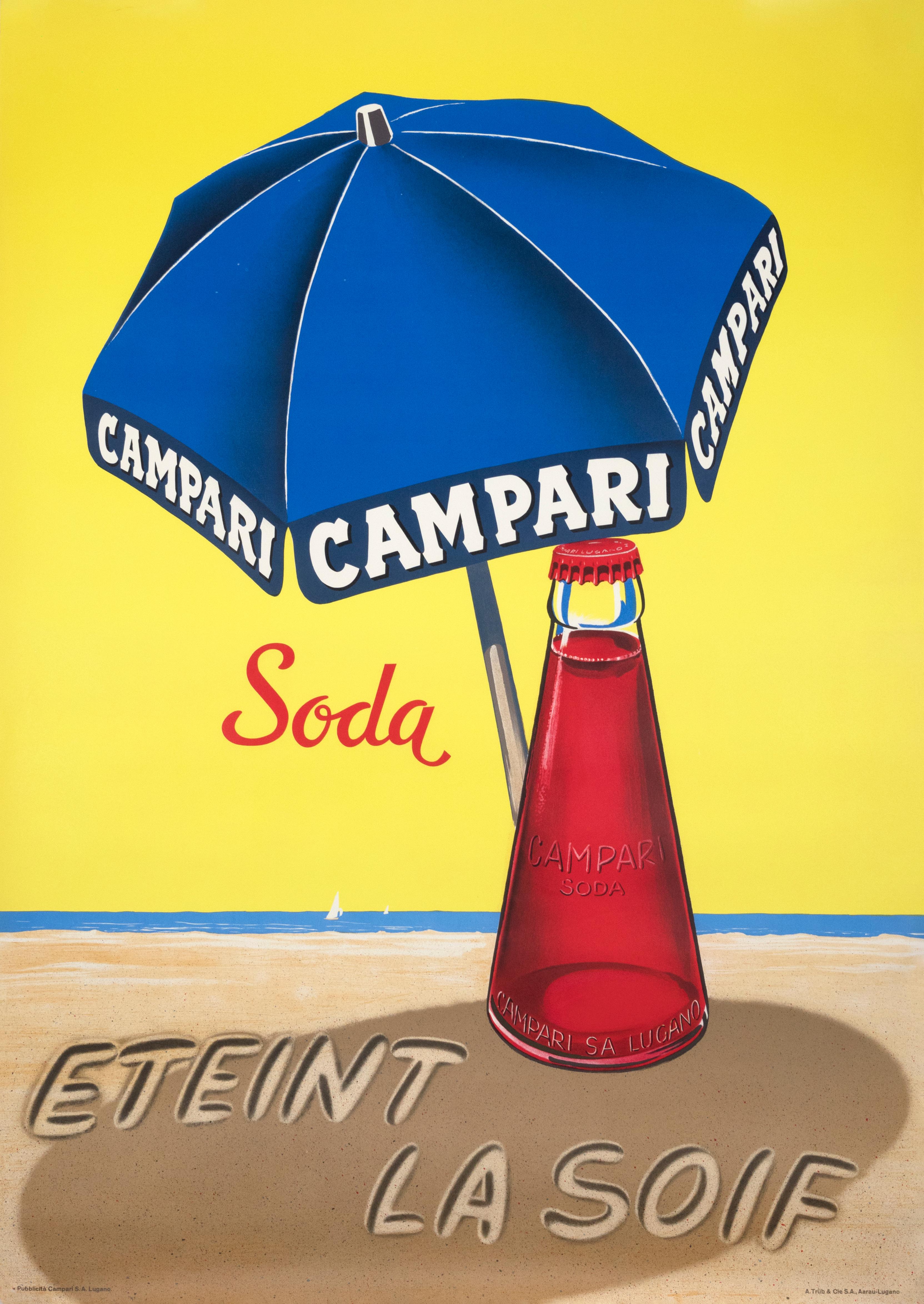 Unknown Still-Life Print - "Campari Soda Eteint la Soif" Original Vintage Swiss 1960s Beverage Poster