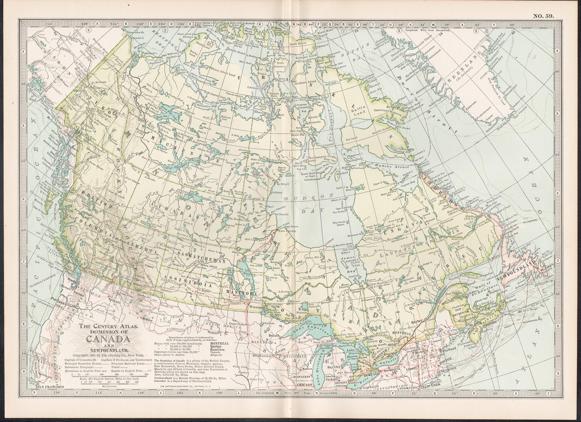 Canada and Newfoundland. Century Atlas antique vintage map - Print by Unknown