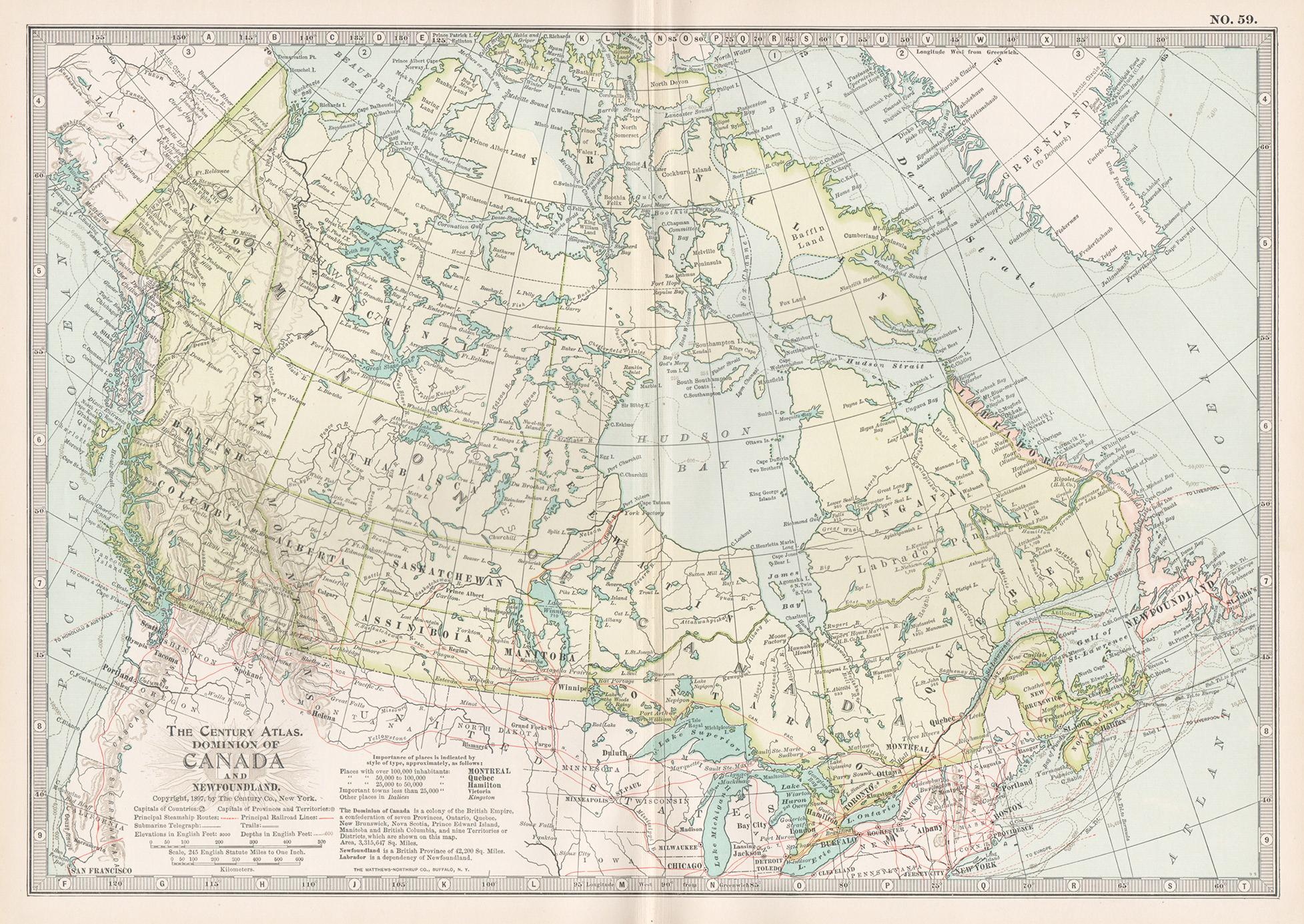 Unknown Print - Canada and Newfoundland. Century Atlas antique vintage map