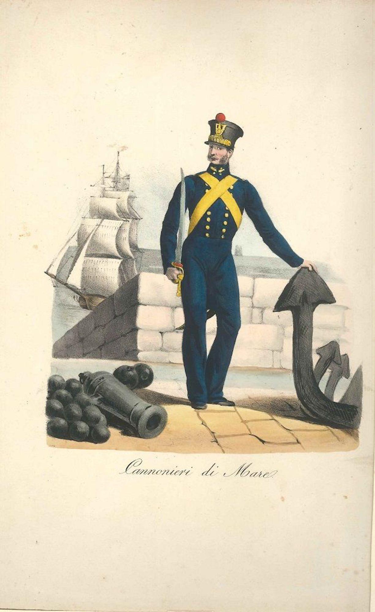 Cannonieri di Mare (Sea Gunner) - Lithograph Mid 19th Century
