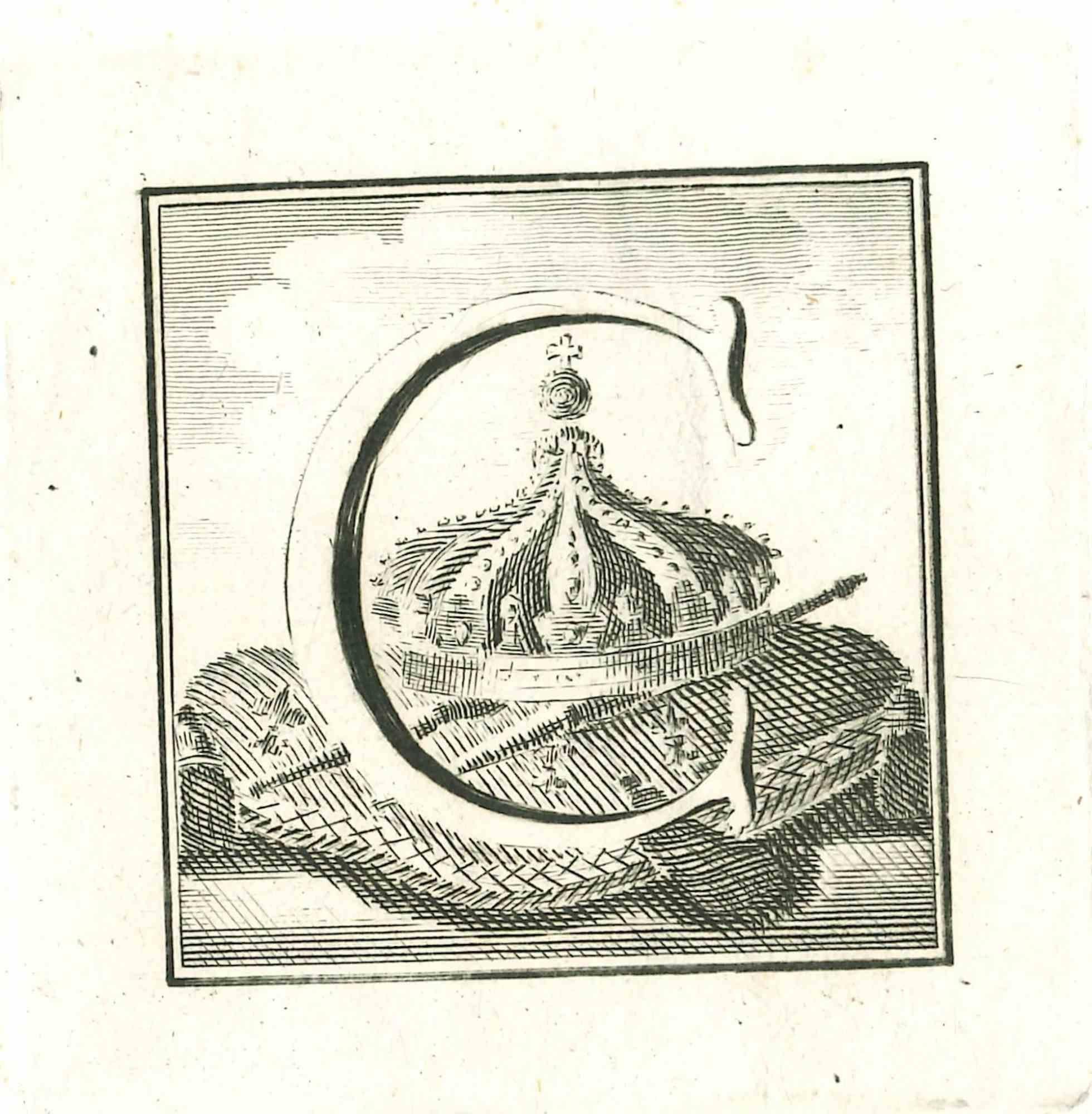 Unknown Figurative Print - Capital letter C from the Antiquities of Herculaneum - Etching - 18th Century
