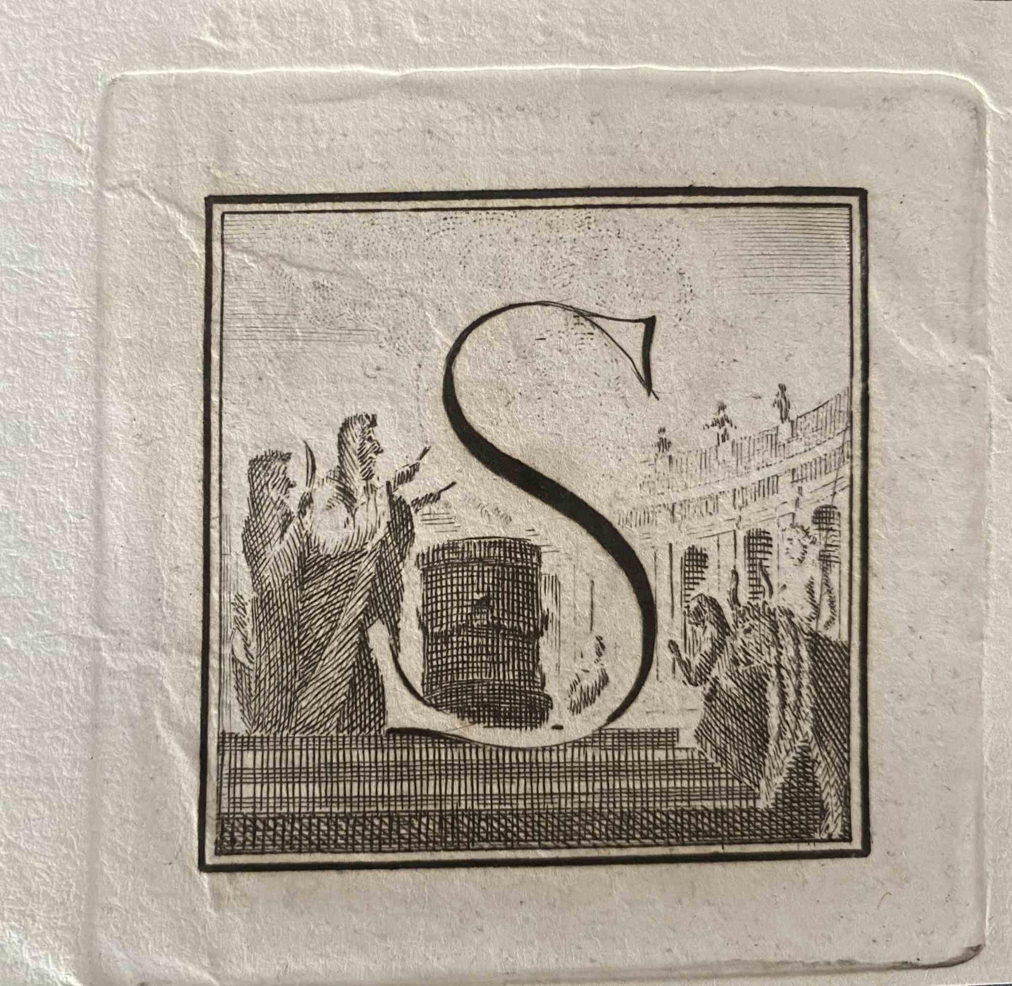 Unknown Figurative Print - Capital Letter for Antiquities of Herculaneum Exposed - End of the 18th century