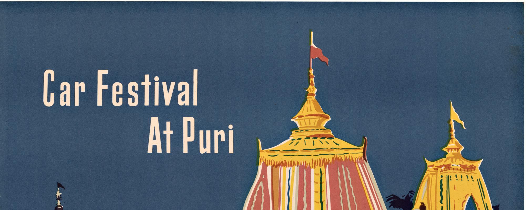 Affiche de voyage vintage originale du Festival des voitures de Puri en Inde - Print de Unknown