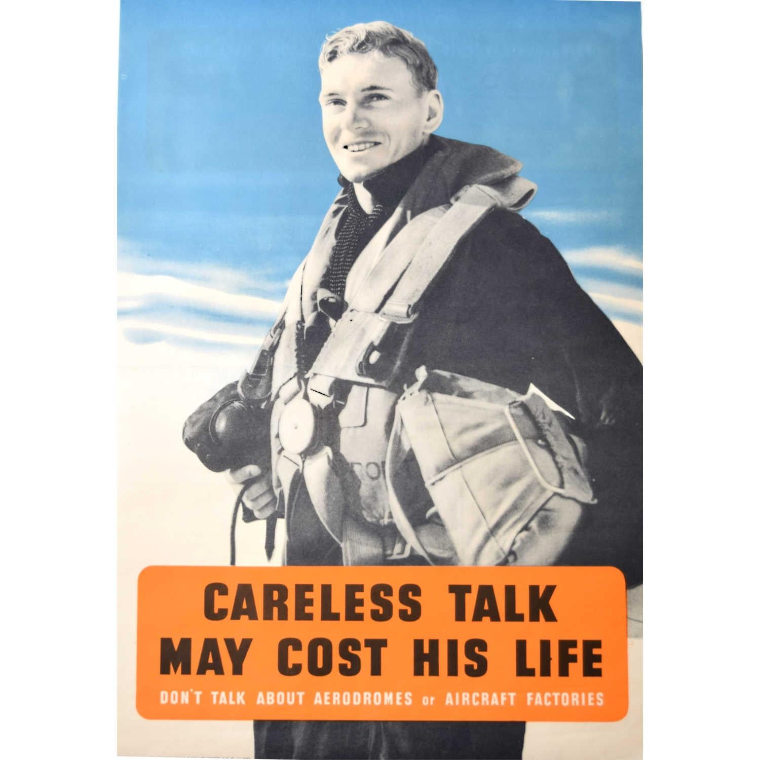 Unknown Portrait Print - 'Careless Talk May Cost His Life' British Royal Air Force original WW2 Poster 