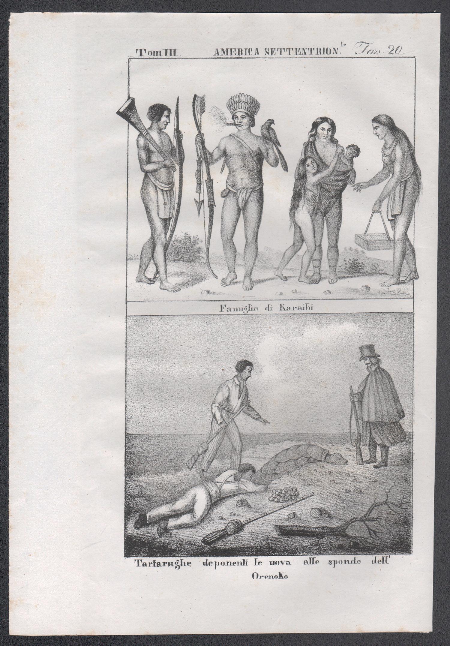 Peuples indigènes des Caraïbes / Orénoque, Amérique, lithographie du milieu du XIXe siècle. - Print de Unknown