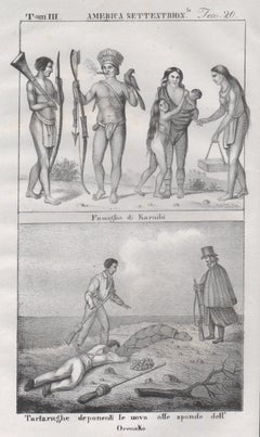 Indigeni dei Caraibi / Orinoco, America, litografia della metà del XIX secolo.