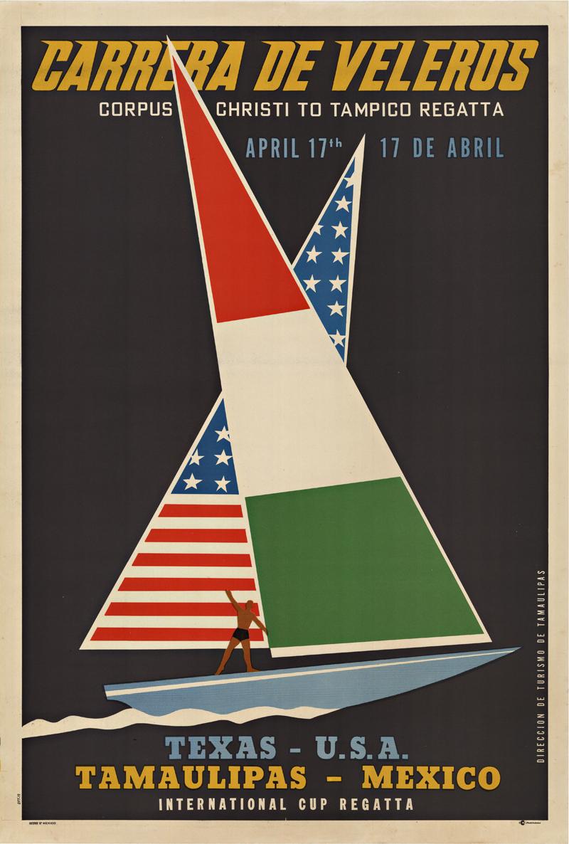 Unknown Landscape Print - Carrera de Veleros Regata original sailing sports vintage poster