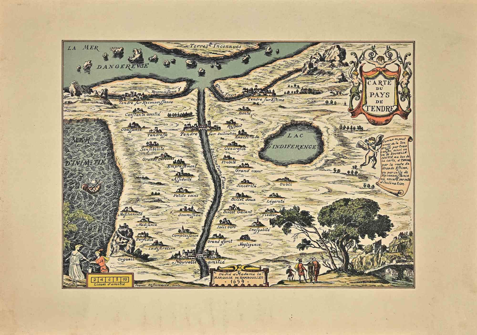 Unknown Figurative Print - Carte Du Pays de Tendre - Etching - 1659