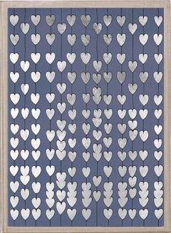 Cartier Heart Strings, silver leaf in navy, framed