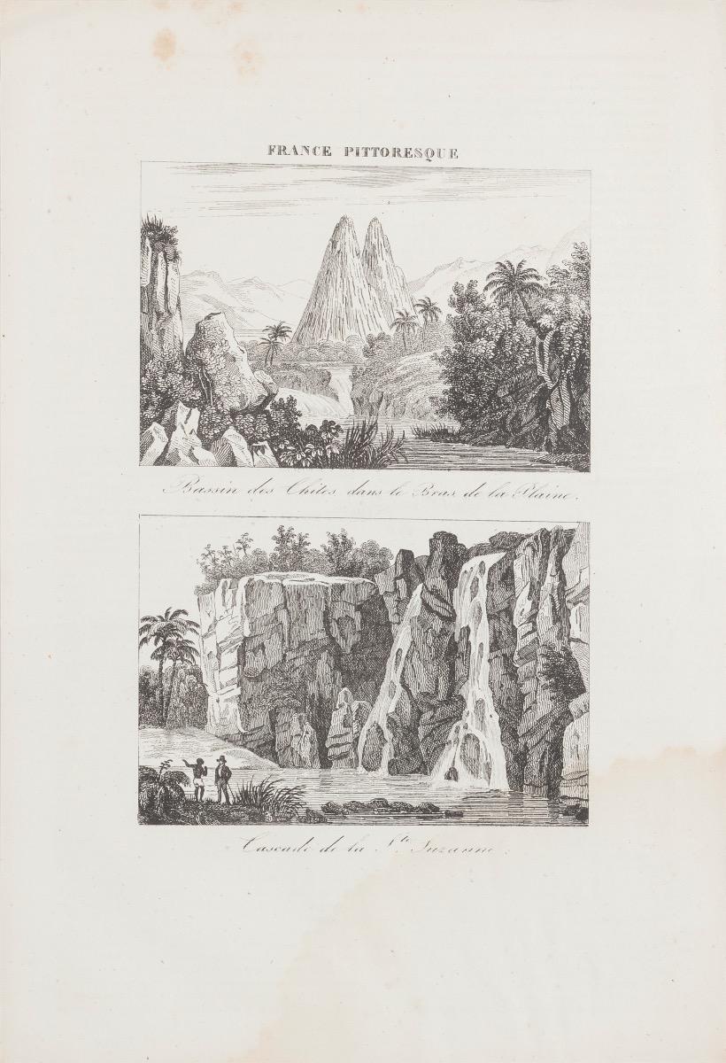 Unknown Landscape Print - Cascade de la Suzanne - Original Etching  - 19th Century