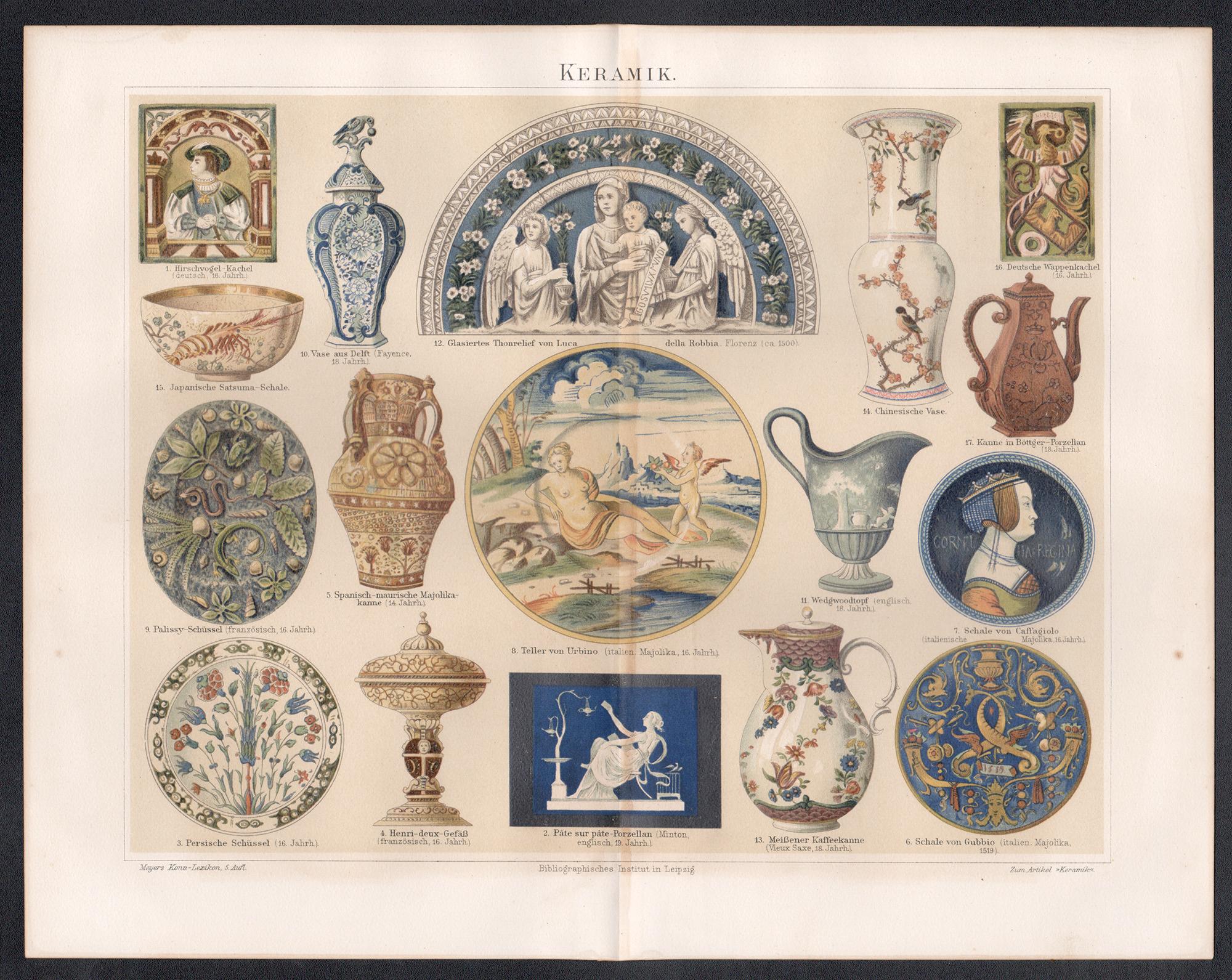 Cerámica, impresión cromolitográfica de artes decorativas antiguas alemanas - Print de Unknown