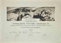 Zertifikat der Vittorio Emanuele III.-Stiftung - Original-Radierung - 1920er Jahre