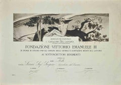 Antique Certificate of the Vittorio Emanuele III Foundation - Original Etching - 1920s