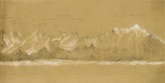 Chaîne de Aravais (Mountains in the Alps) - French School, drawing, circa 1850