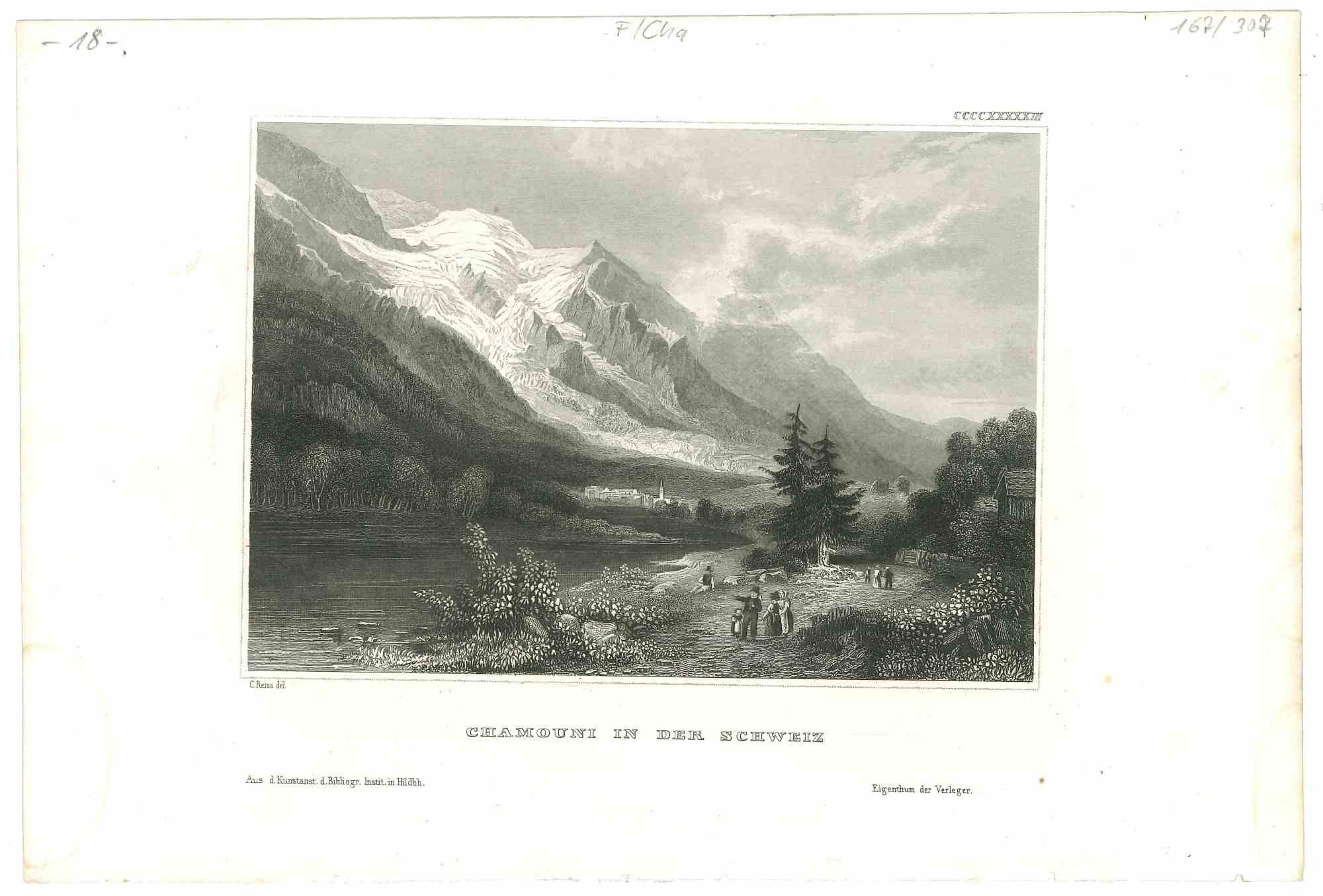Unknown Landscape Print - Chamouni in der Schweiz - Original Lithograph - Mid-19th Century
