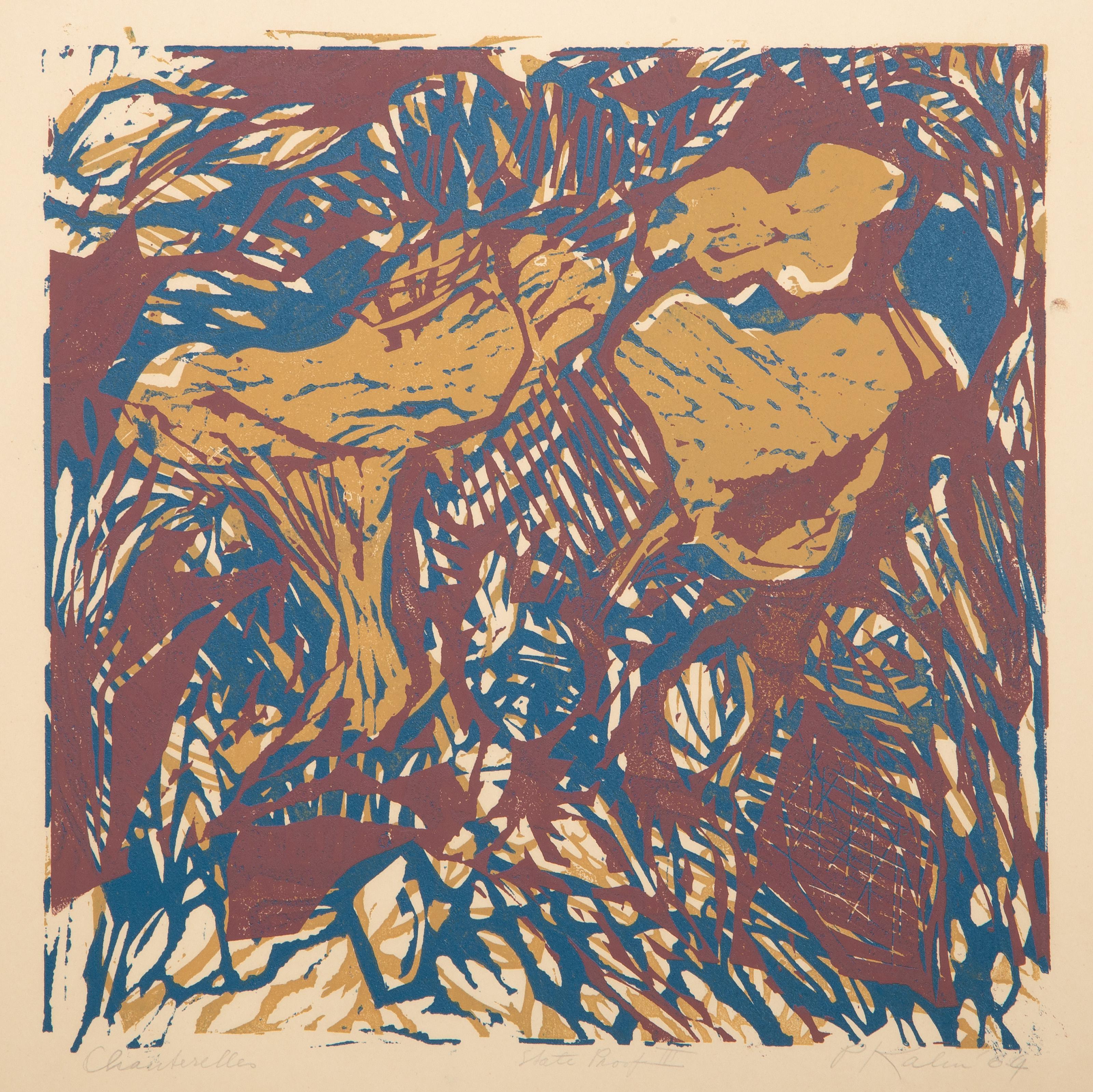  Peter Kalen -  Chanterelle, Jahr: 1964, Medium: Siebdruck, signiert, betitelt, nummeriert und datiert mit Bleistift, Auflage: State Proof III, Bildgröße: 12 x 12 Zoll, Größe: 15 x 17,25 Zoll (38,1 x 43,82 cm) 
