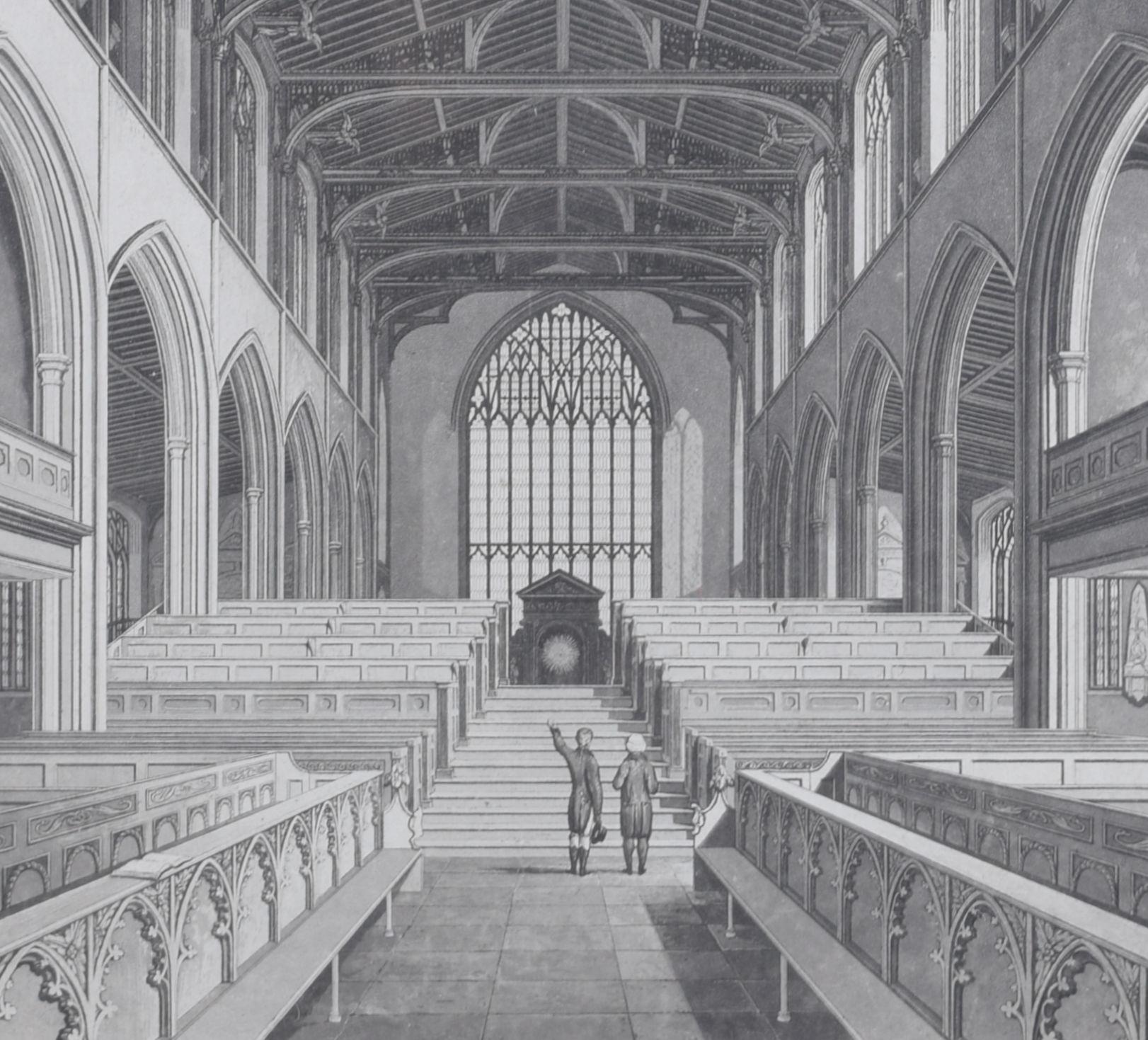 Gravure d'intérieur de chapelle, vers 1800, anglaise/britannique - Print de Unknown