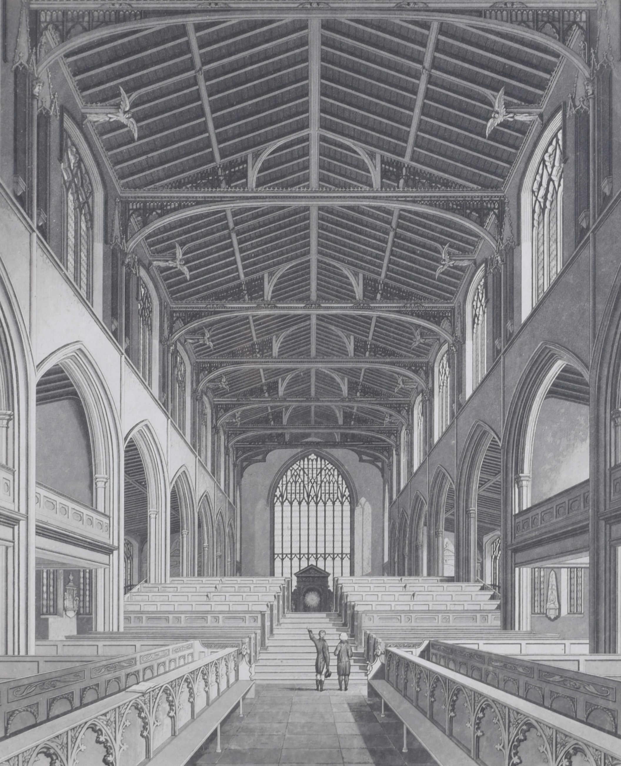Unknown Interior Print – Kapelle-Interieur-Stickerei um 1800 Englisch/ Britisch