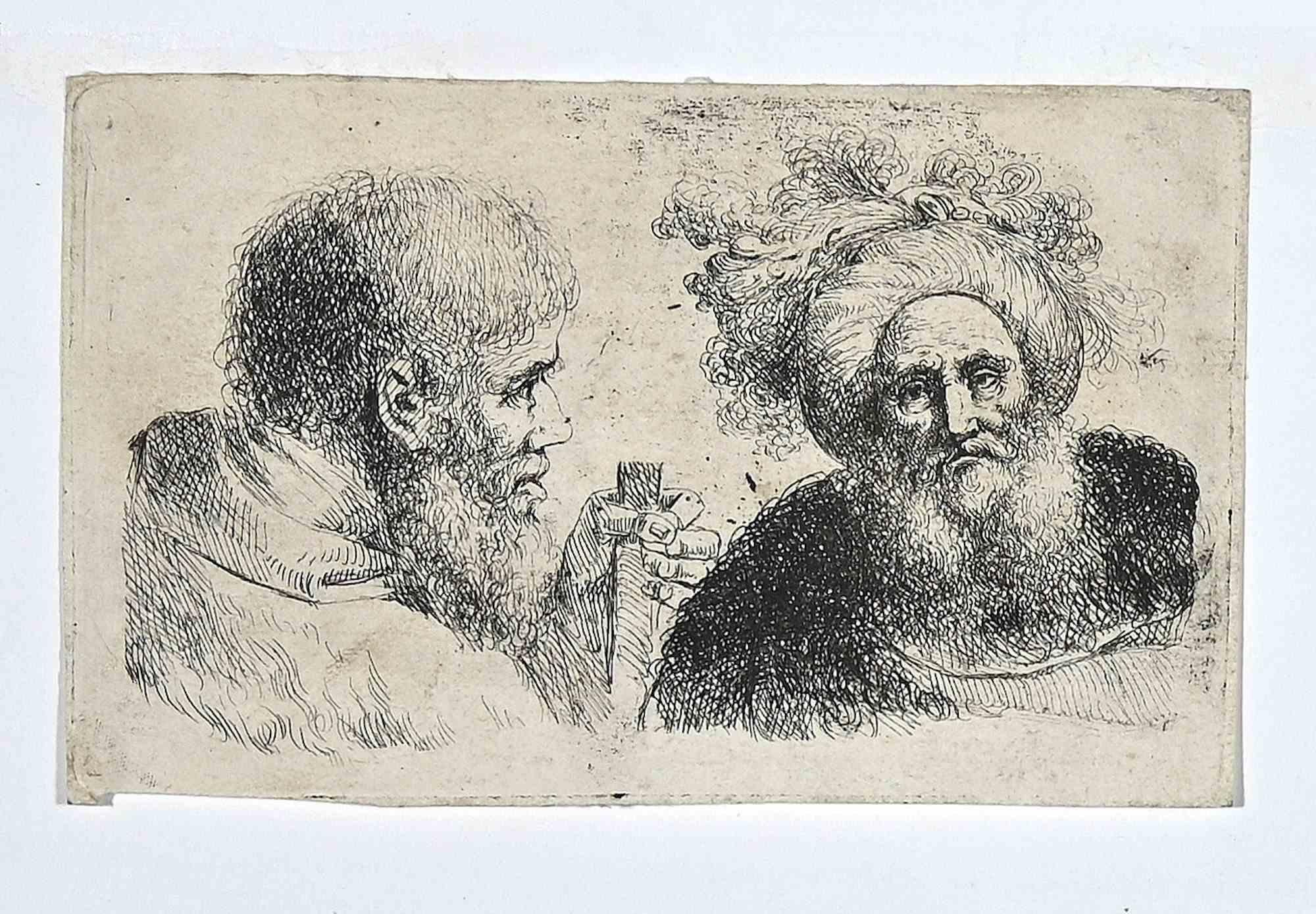 Unknown Figurative Print - Characters - Original Etching - 18th Century