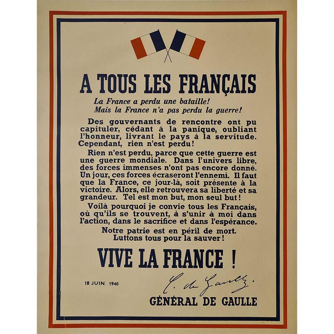 Charles de Gaulle's iconic "Appel du 18 Juin 1940" poster - Vive la France ! - Print by Unknown