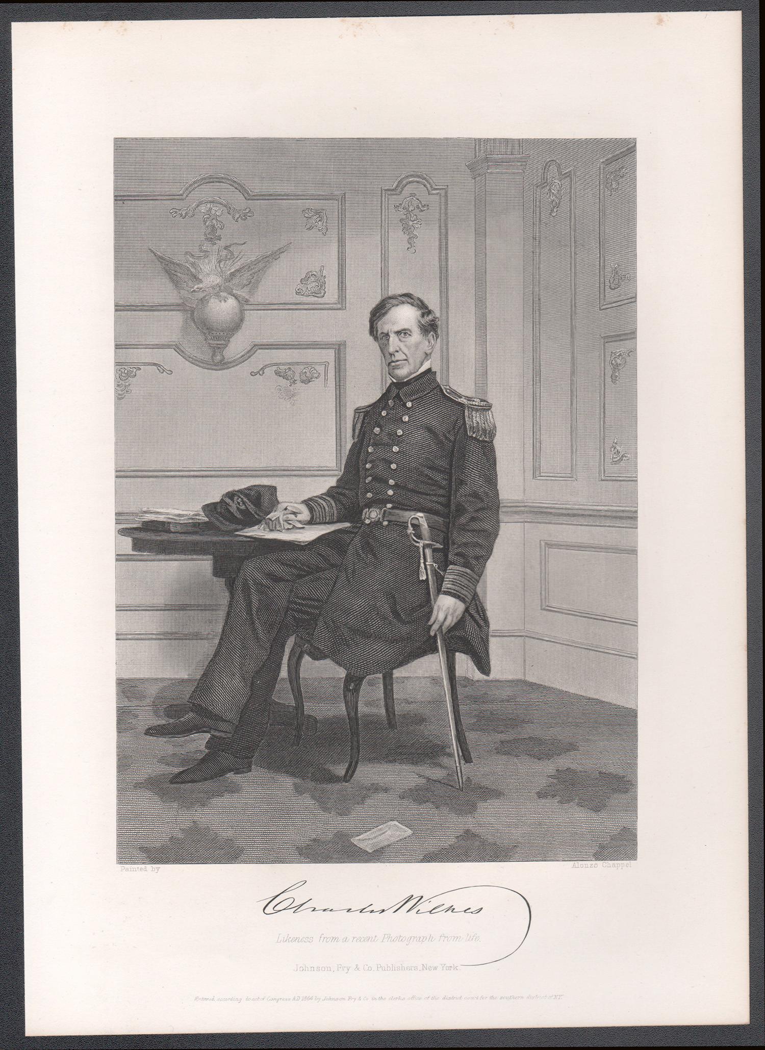 Charles Wilkes, 19th century American US naval explorer portrait engraving print - Print by Unknown