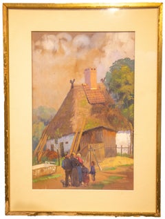 Charming German Country Side Home on Canvas - Ernst Müller-Scheessel Signed 1919