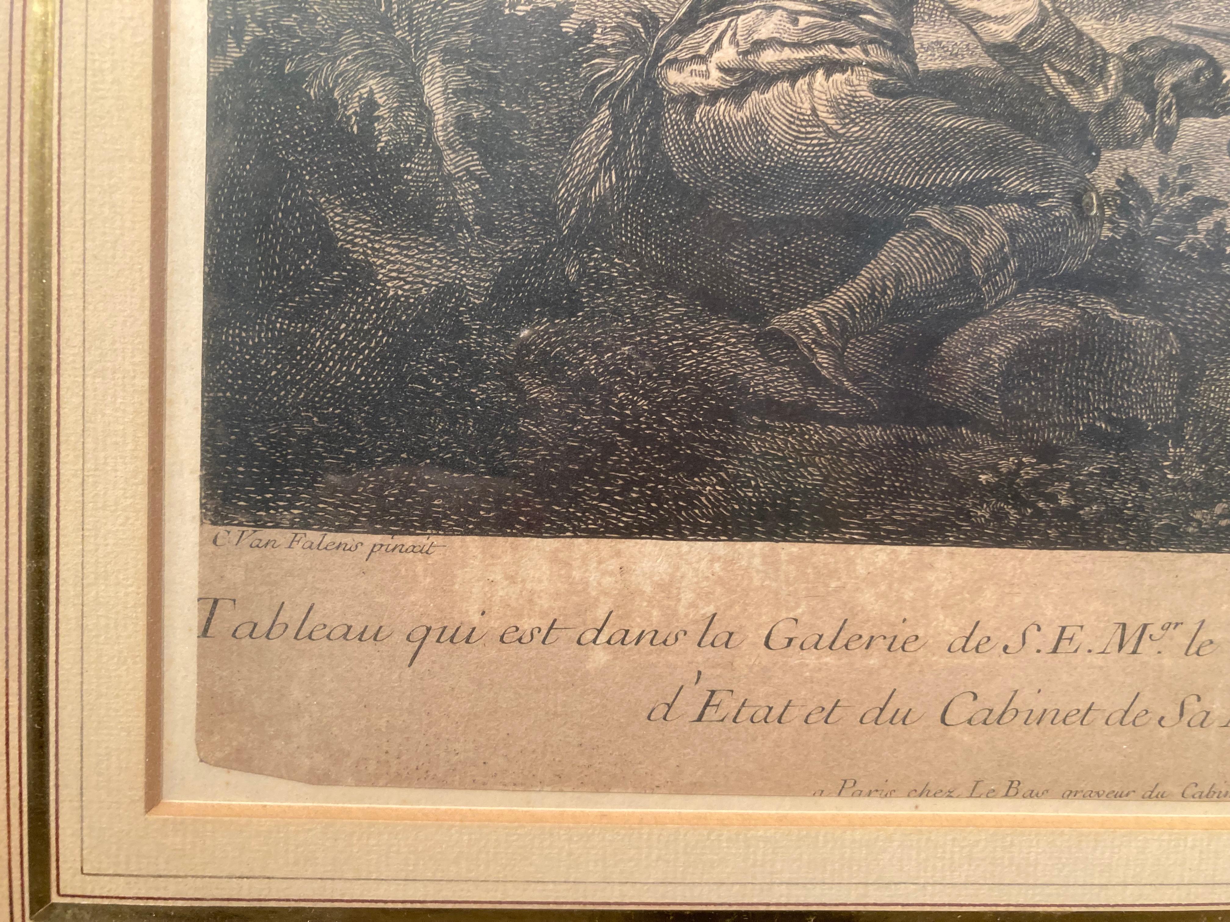 Chasseur Fortune, Engraving, Van Falenz / Le Bas, Hunter, Decorative Piece  - Rococo Print by Unknown