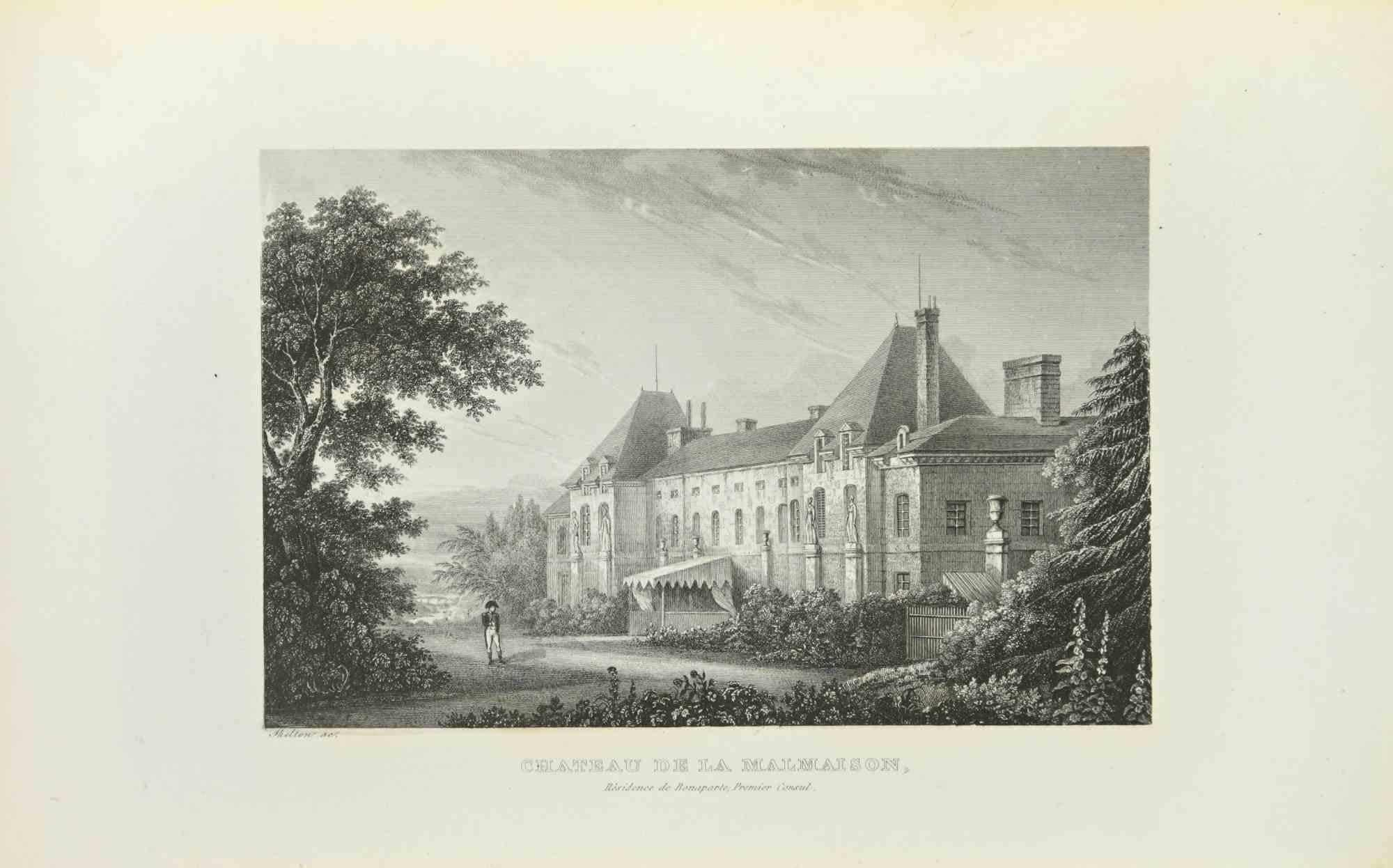 Unknown Landscape Print - Château de la Malmaison - Etching - 1837