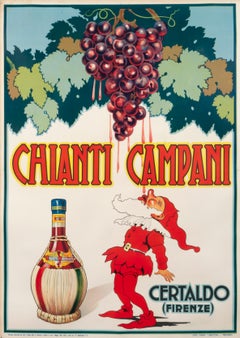 "Chianti Campani" Italian 1940s Cappiello Style Wine Original Vintage Poster