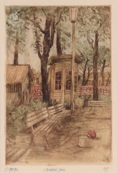 "Children's Park" Landscape Etching, Artist's Proof