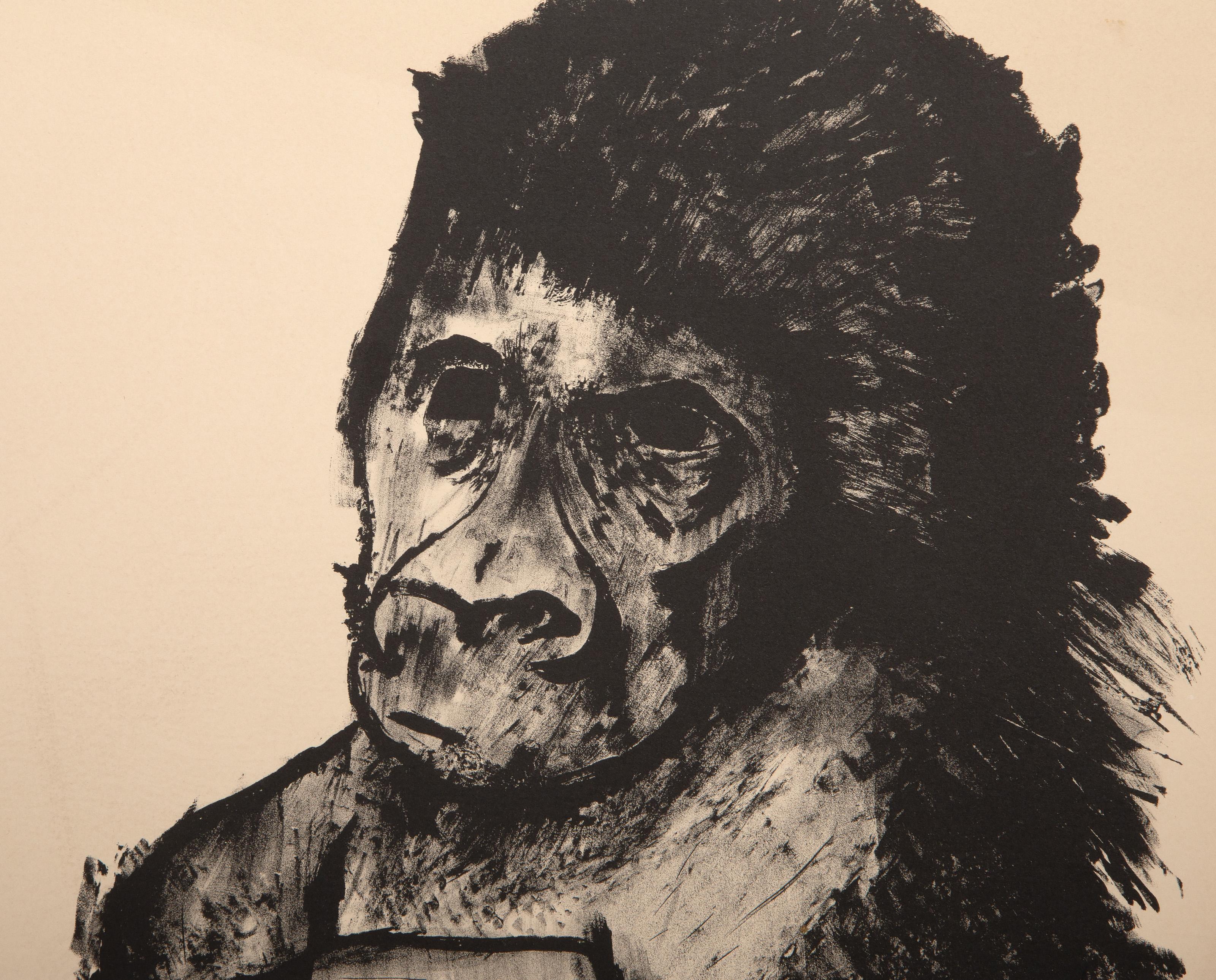 Chimpancé, litografía surrealista de Aubrey Schwartz en venta 3