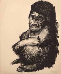 Chimpancé, litografía surrealista de Aubrey Schwartz