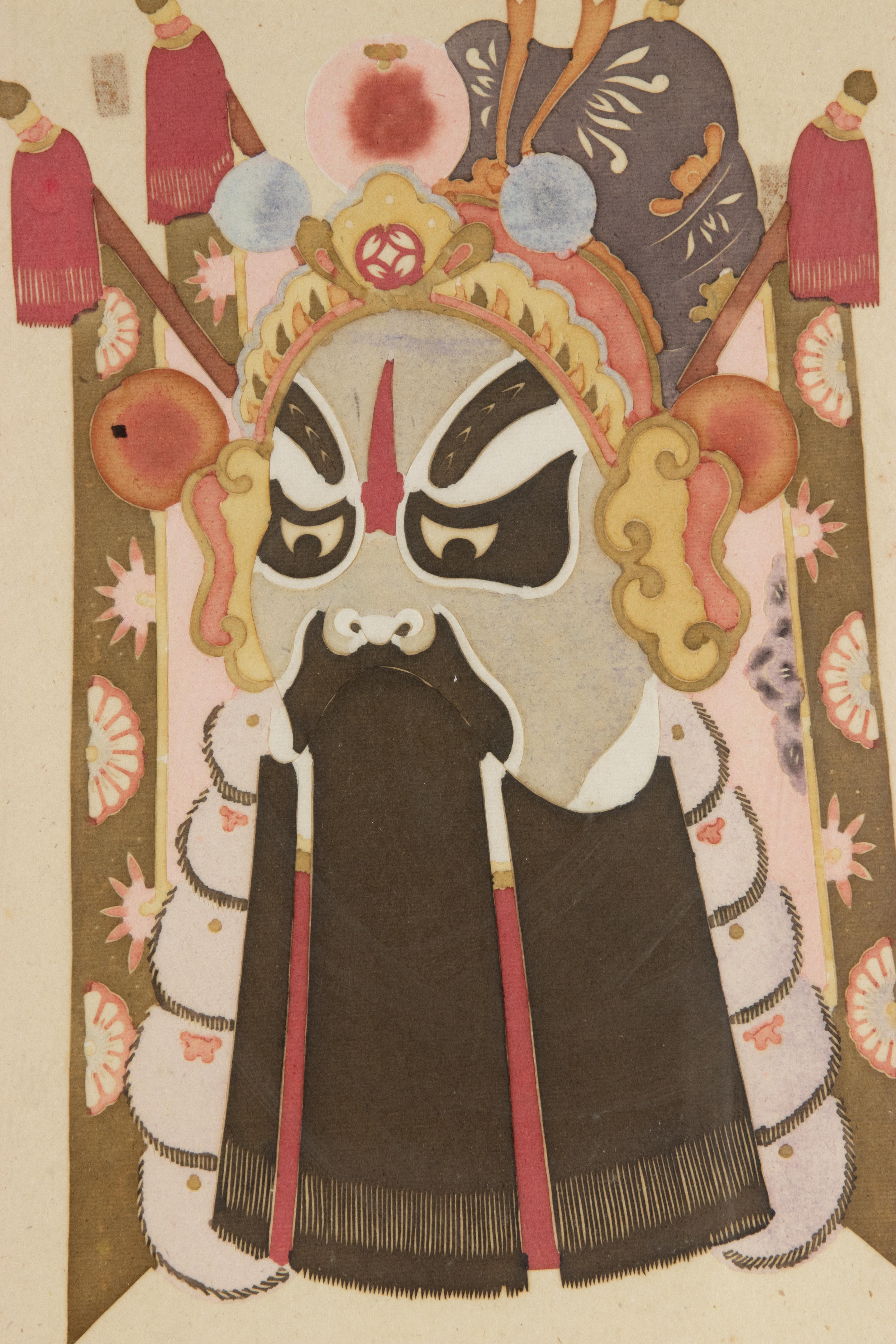 Maschera teatrale cinese - xilografia - metà del XX secolo - Print di Unknown