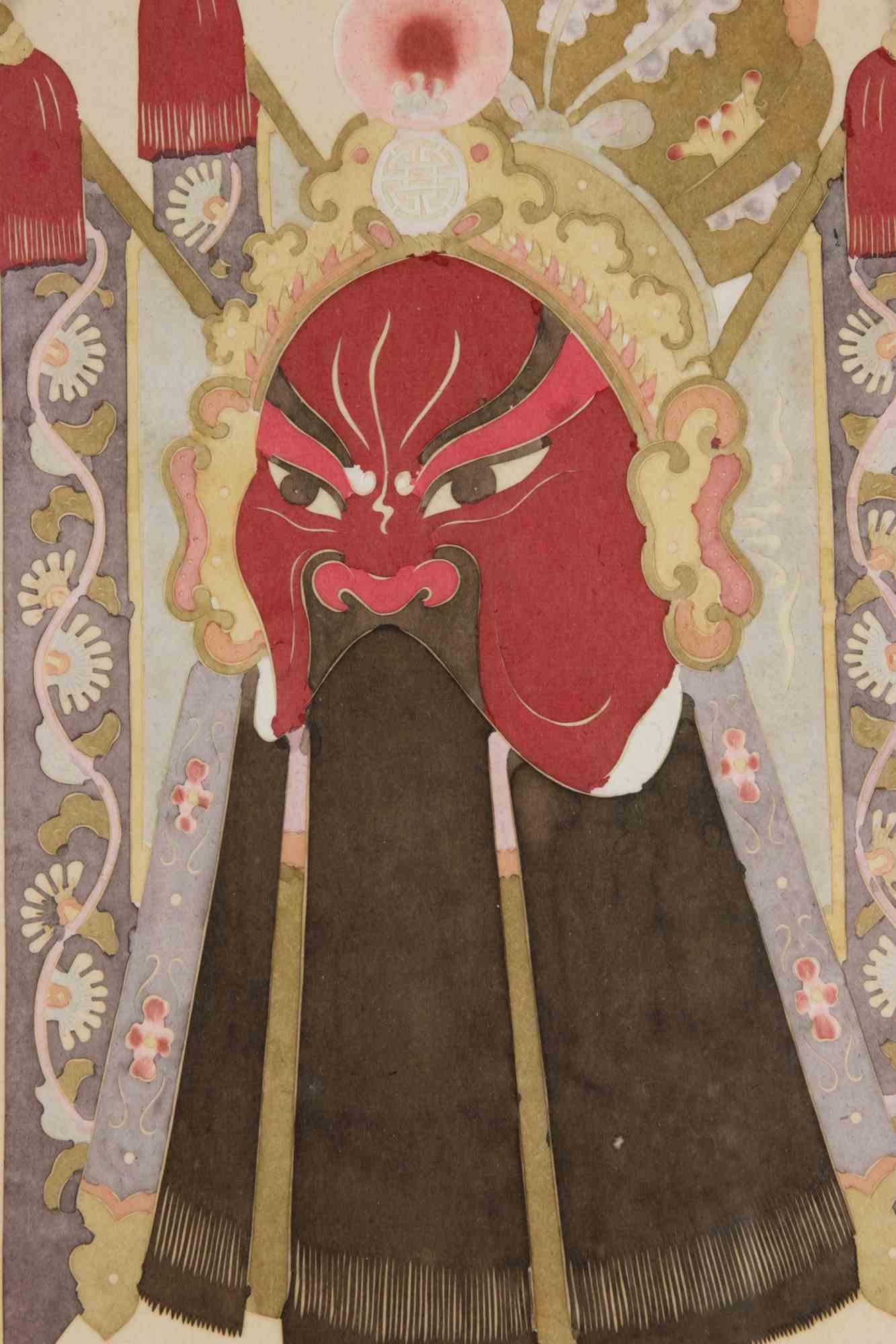 Chinese Theatrical Mask - Woodcut - Mid-20th Century - Print by Unknown