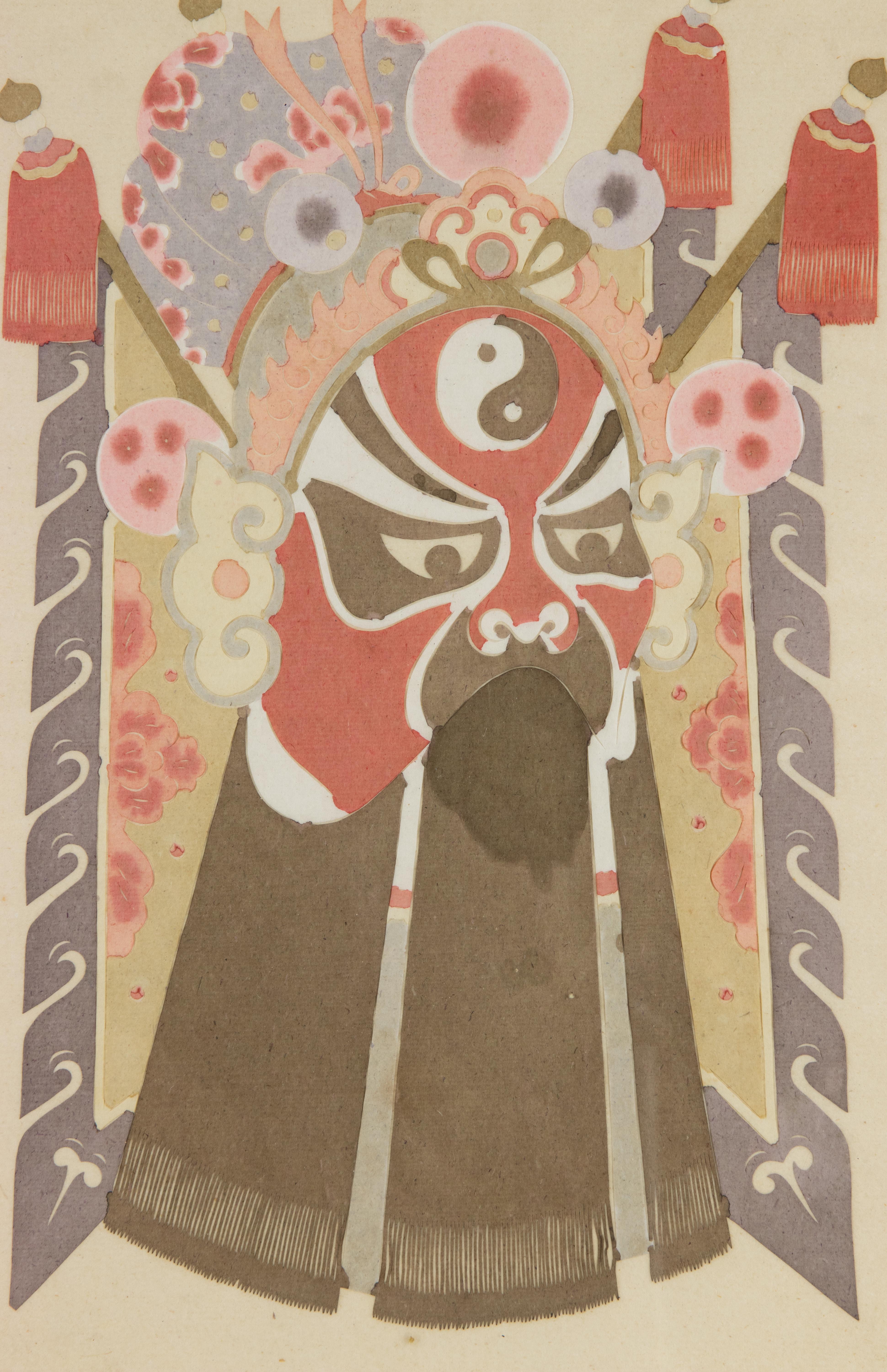 Chinese Theatrical Mask - Woodcut - Mid-20th Century - Print by Unknown