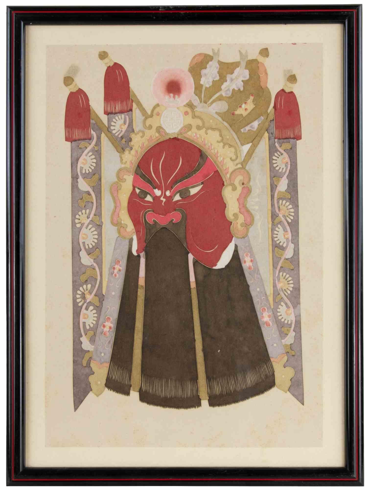 Unknown Figurative Print - Chinese Theatrical Mask - Woodcut - Mid-20th Century