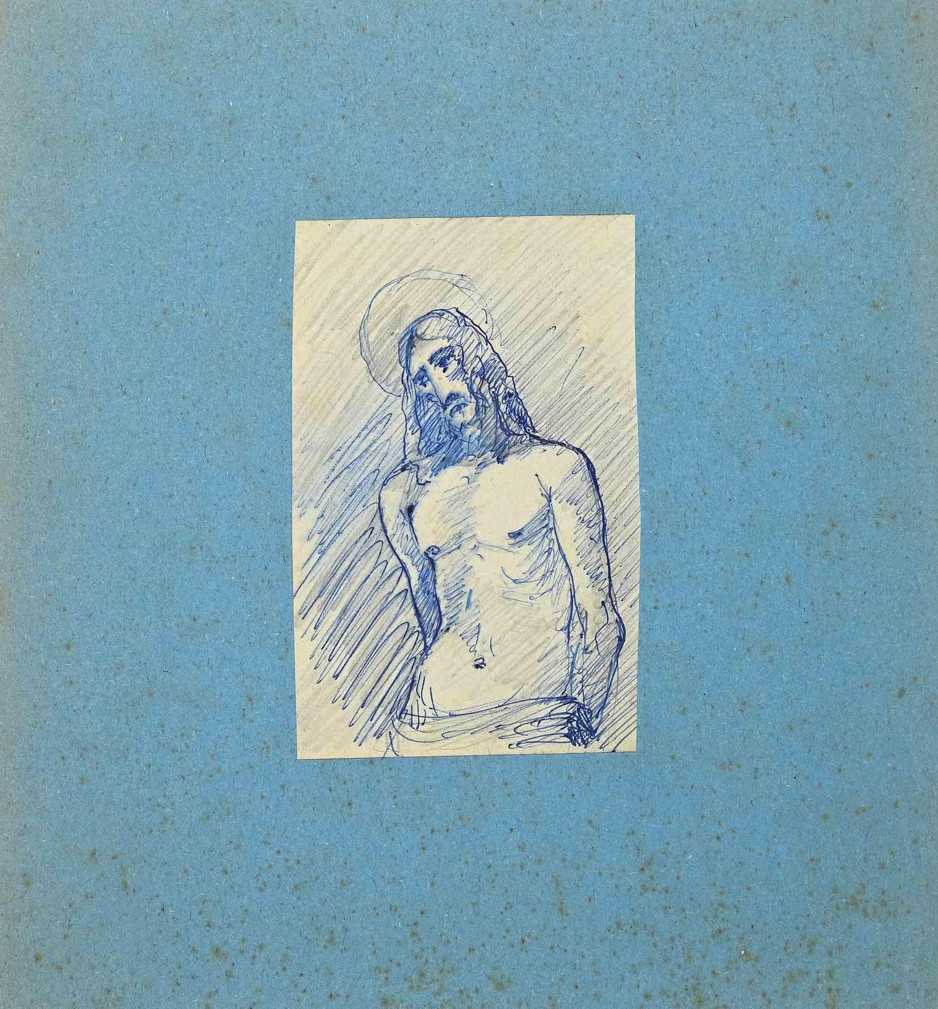 Unknown Figurative Print - Christ  - Original Pen and Pencil Drawing - Early 20th Century