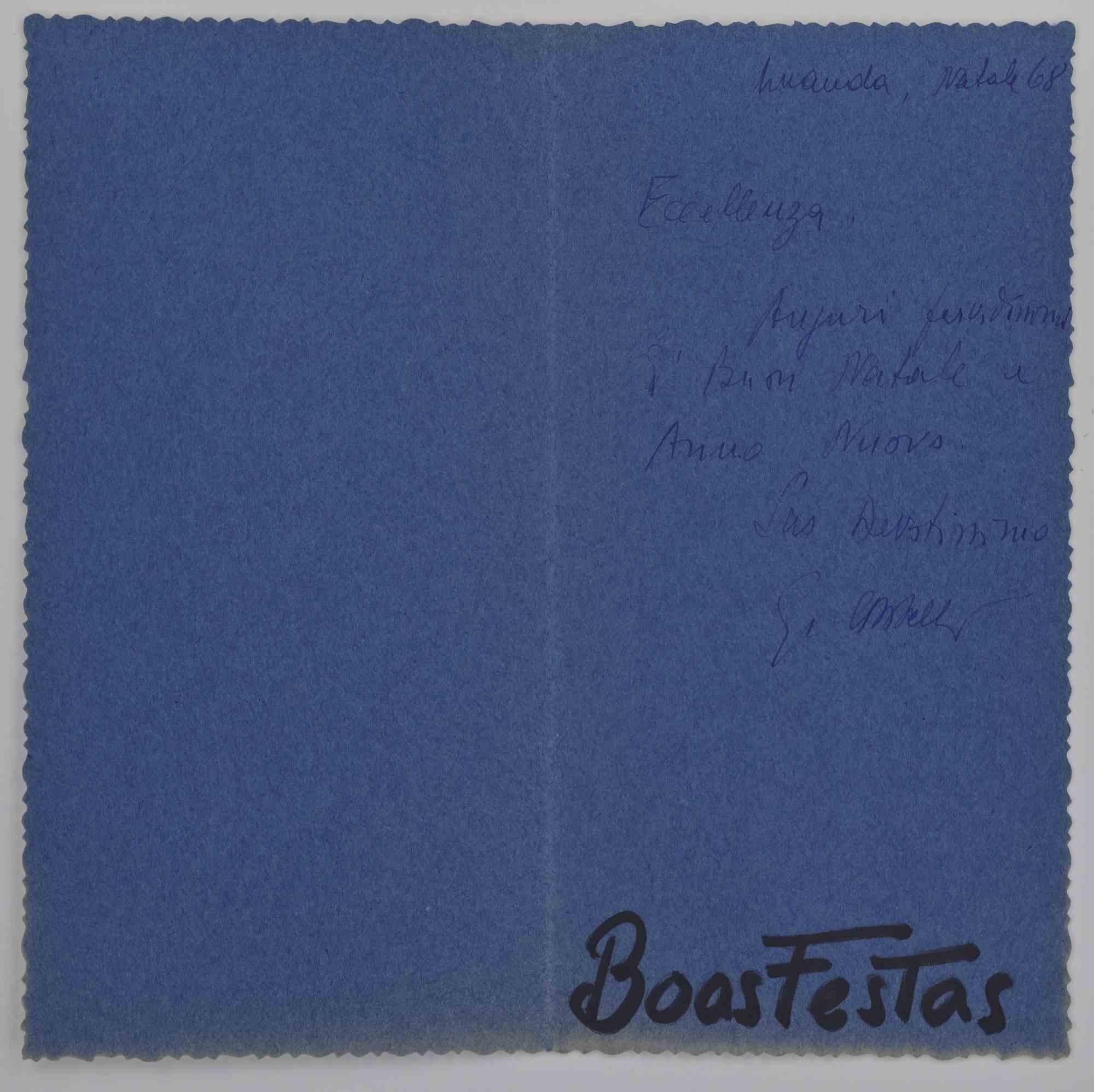 Tarjeta de deseos de Navidad - Postal vintage - 1968 - Print de Unknown