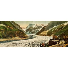 Chromolithography of Chamonix the sea of ice and the Montenvers railway - Alpes