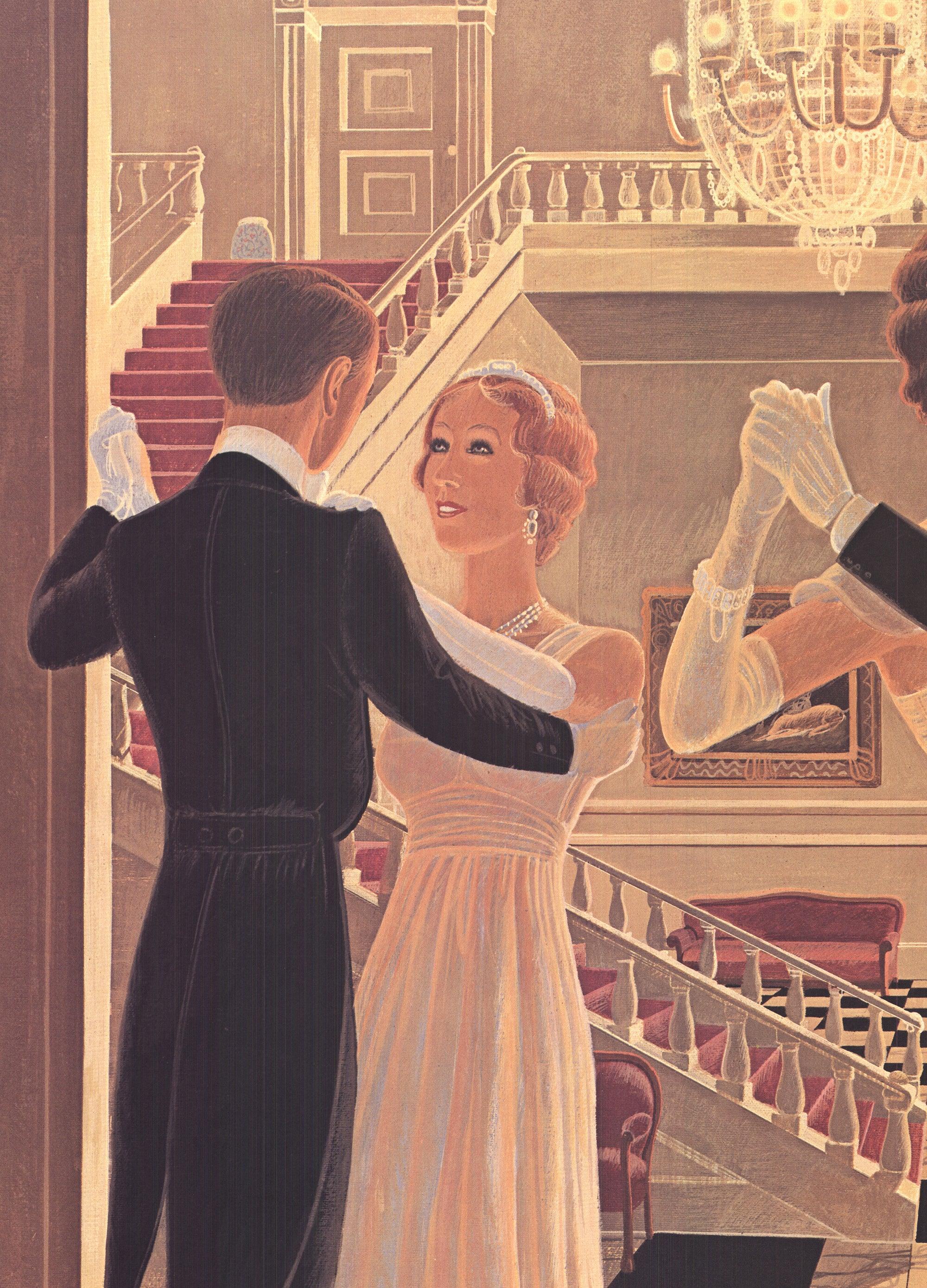 Das große Werbeplakat, das Mobil für die Promotion von Nancy Mitfords Love in a Cold Climat entworfen hat, wurde um 1980 produziert, zeitgleich mit der Ausstrahlung der britischen Fernsehadaption auf Masterpiece Theatre in den USA. Diese achtteilige