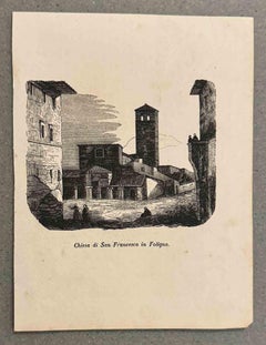 L'église de San Francesco à Foligno - Lithographie - 19ème siècle 