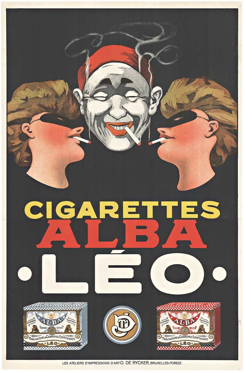 Unknown Figurative Print - Cigarettes Alba Leo, original cigarette vintage stone lithograph