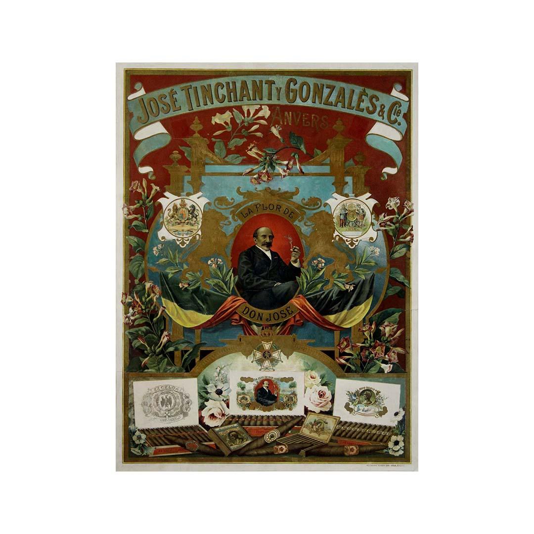 Circa 1890 original poster José Tinchant y Gonzales & Cie La Flor de Don José For Sale 2