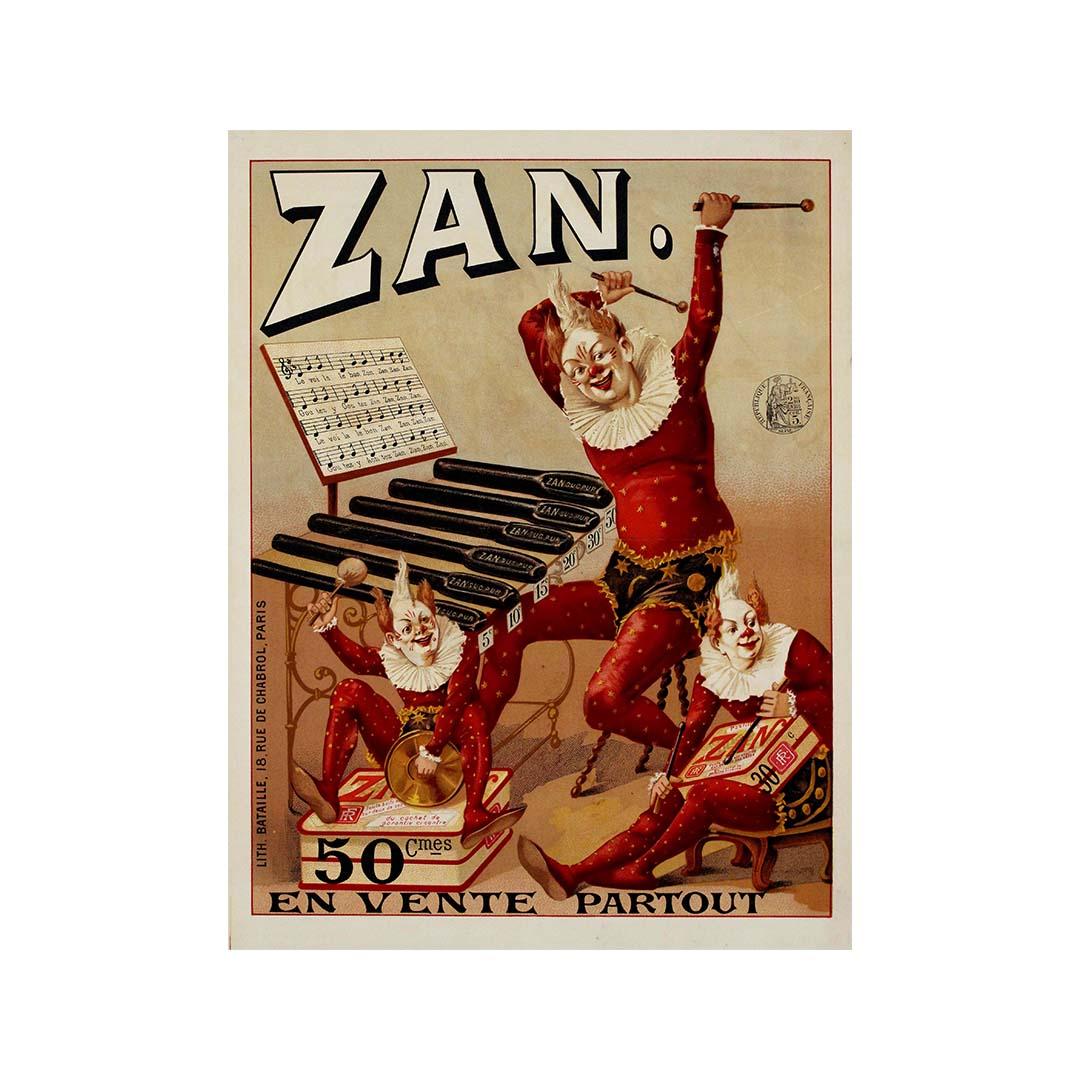 Cartel publicitario original circa 1895 - Publicidad Pastilles Zan Belle Époque en venta 1